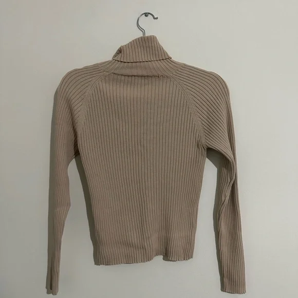 Cream Ribbed Turtleneck Sweater - Picture 6 of 7